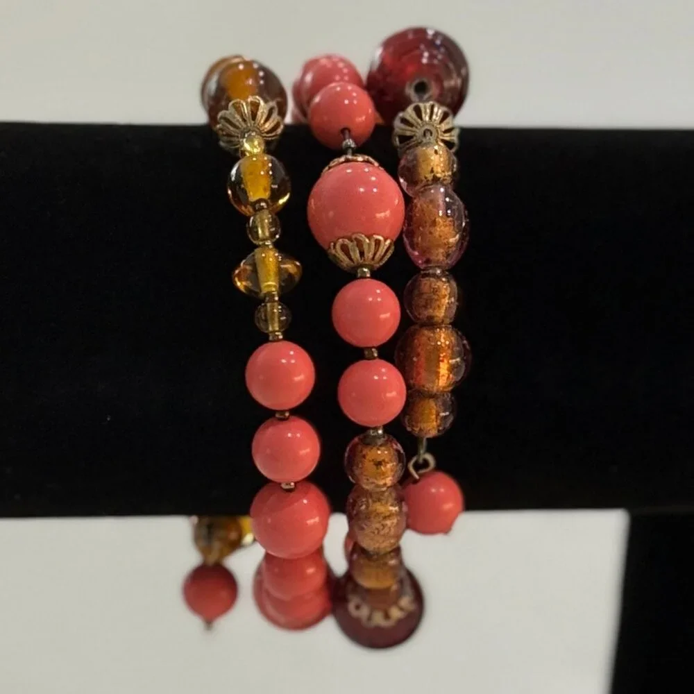 Retro Vintage Memory Wire Bead Bracelet - Picture 1 of 5